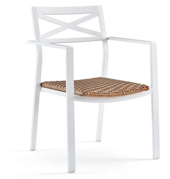 Bishop traditional stackable in stock restaurant cafe bar hotel hospitality aluminum wicker armchair